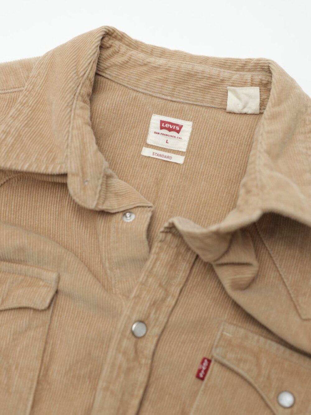 Levi's Standard Fit Tan Corduroy Western Pearl Snap Button Down Shirt Large - Picture 2 of 4